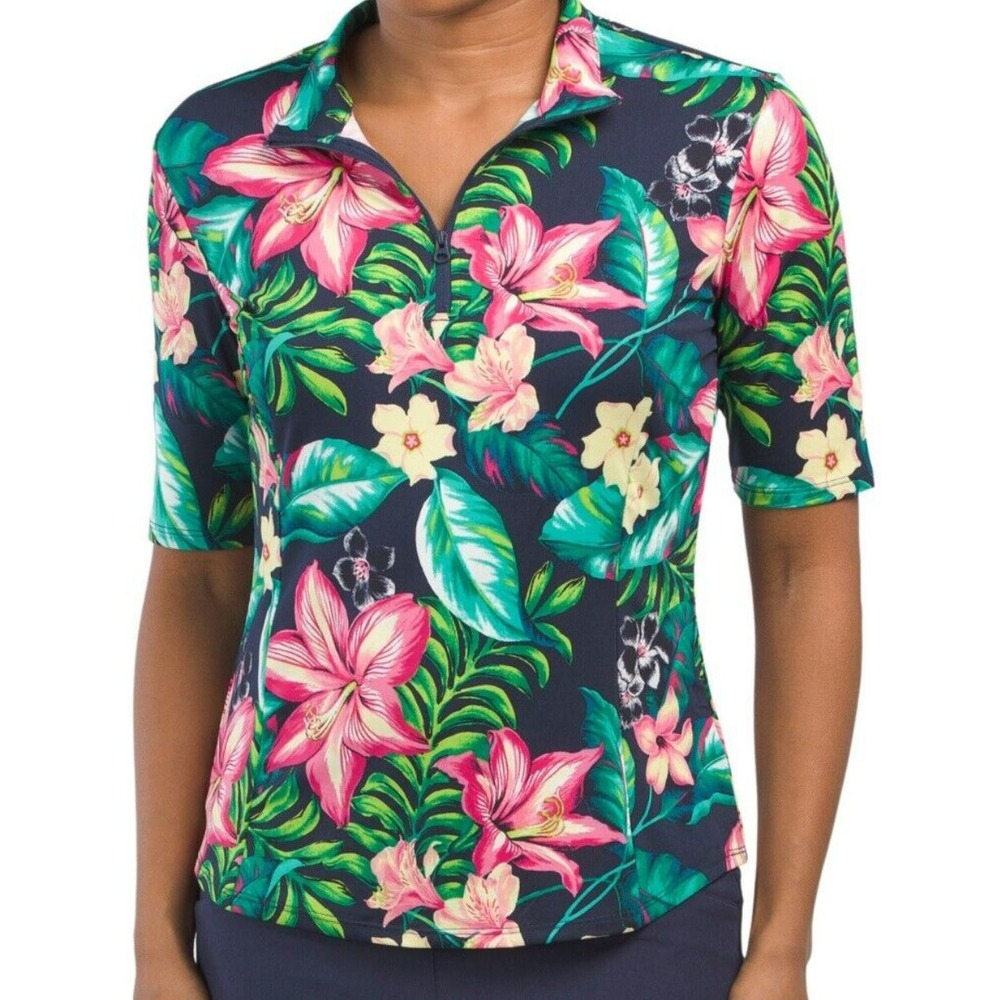 Tommy Bahama Golf Tennis shirt womens XS Lilly Leaf 1/4 zip mock neck UPF50 $98